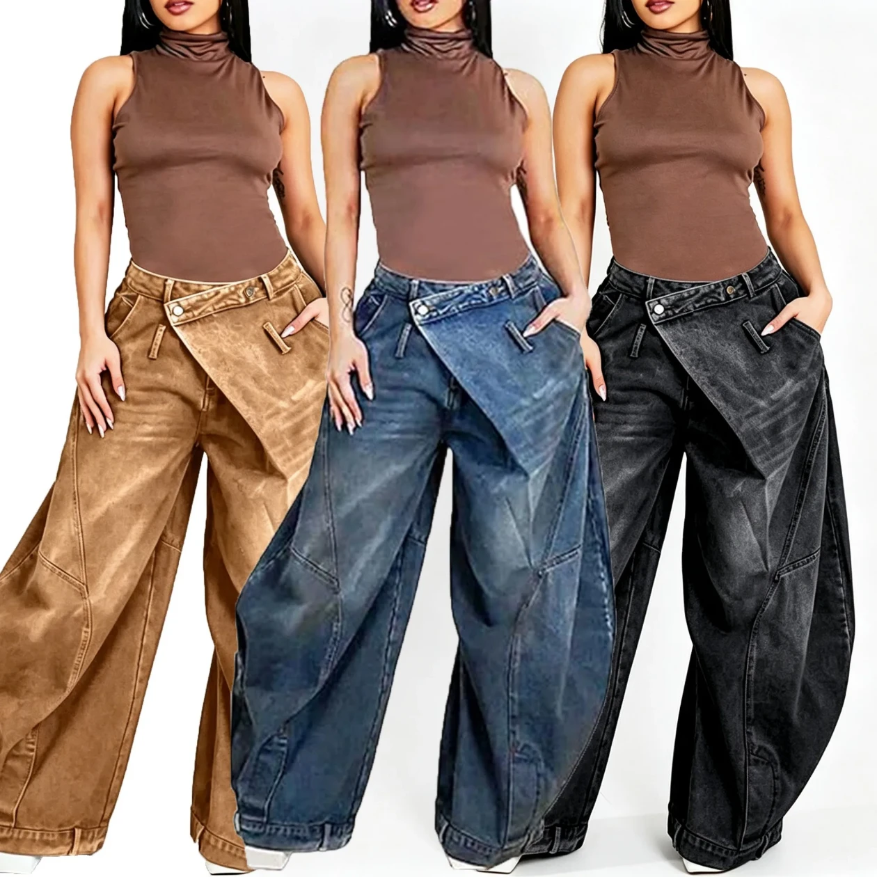 Women's Wide-Leg Denim Cargo Pants